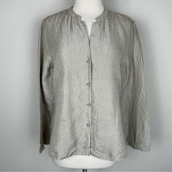 Eileen Fisher Tan Gray Silk Blend Top / Topper Medium - Picture 2 of 8